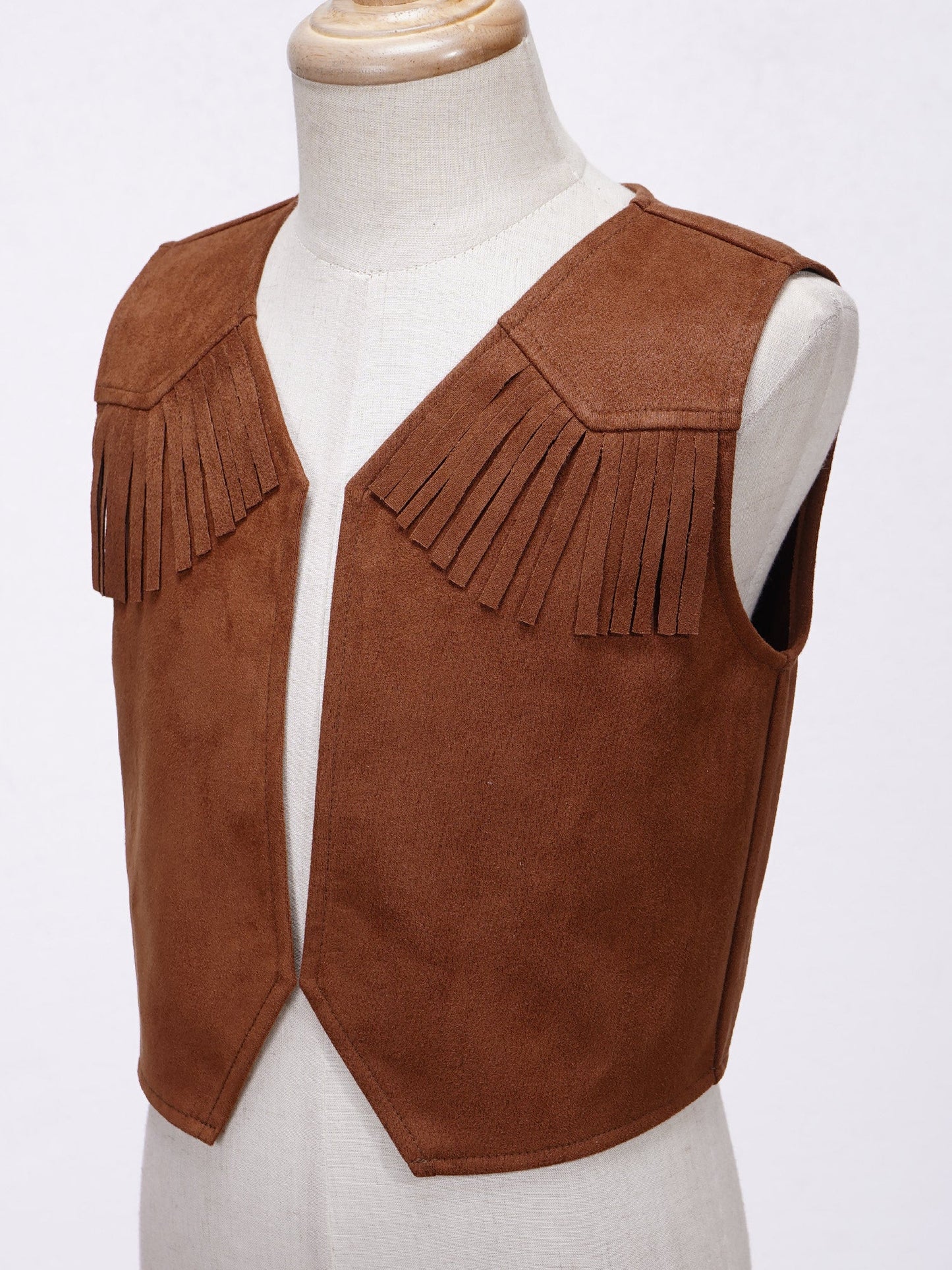 Kids Boys Western Cowboy Cowgirl Cosplay Costume Open Front Waistcoat Vest Pointed Hem Fringe Decor Tassel Jacket for Party