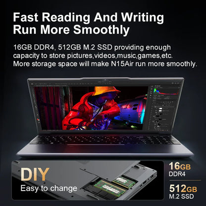 Ninkear N15 Air Laptop 15,6" IPS 1080P IPS Intel N95 3.4Ghz 16GB RAM 512GB SSD General Use Productivity Windows 11 pro Notebook