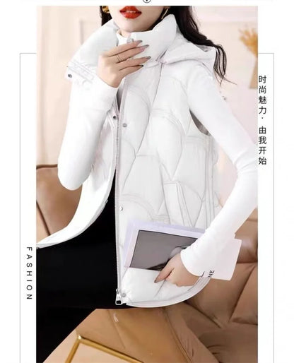 Doudoune Sans Manches en Coton Femme Automne Et Hiver 2025 Nouvelle Mode Vêtement d'Extérieur Doux Mince Gilet Manteau Femme Contraste de Couleurs