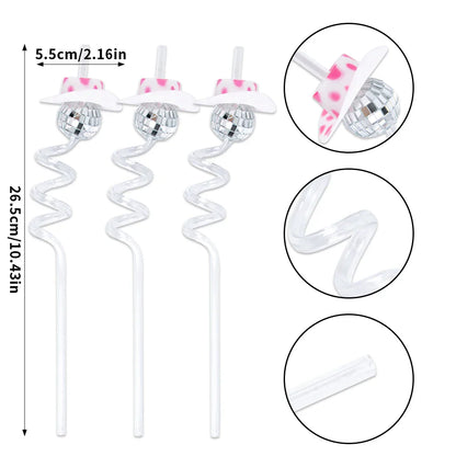 6pcs Mini Disco Cowgirl Hat Disco Plastic Straw 70s Disco Party Decoration Bachelorette Party Western Cowgirl Birthday Supplies