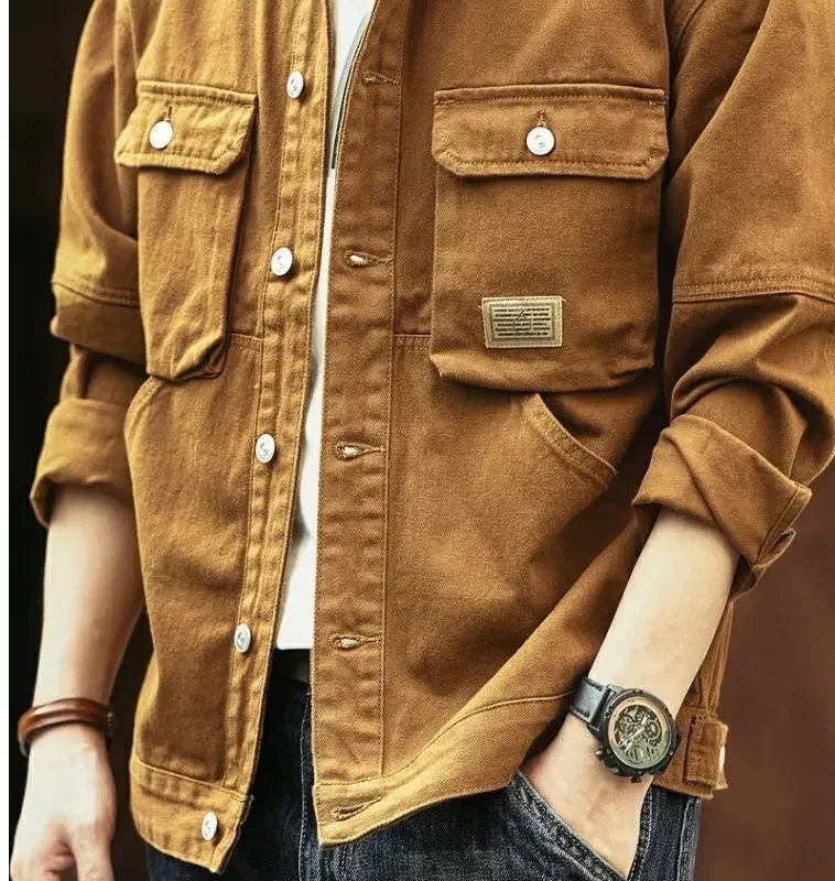 Manteau de cowboy pour hommes bouton automne lâche nouveau blouson en jean homme taille L mode rétro japonaise cow-girl vêtements élastiques à bas prix