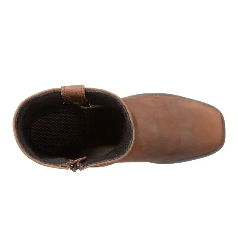 Retro Cowboy Boots Men Mid Calf Western Boots Mixed gender Leather Boots Man Slip On Shoes Winter Knight  Booties Size 48