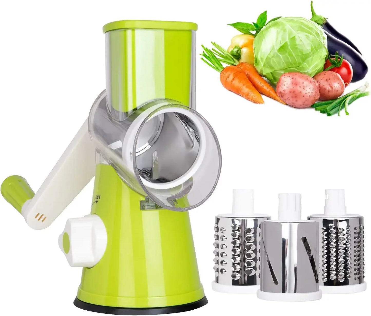 3in1 Vegetable Slicer Multifunctional Rotary Handheld Grater with 3 Sharp Rollers Vegetable Slicer Cheese Shredder Kitchen Tools