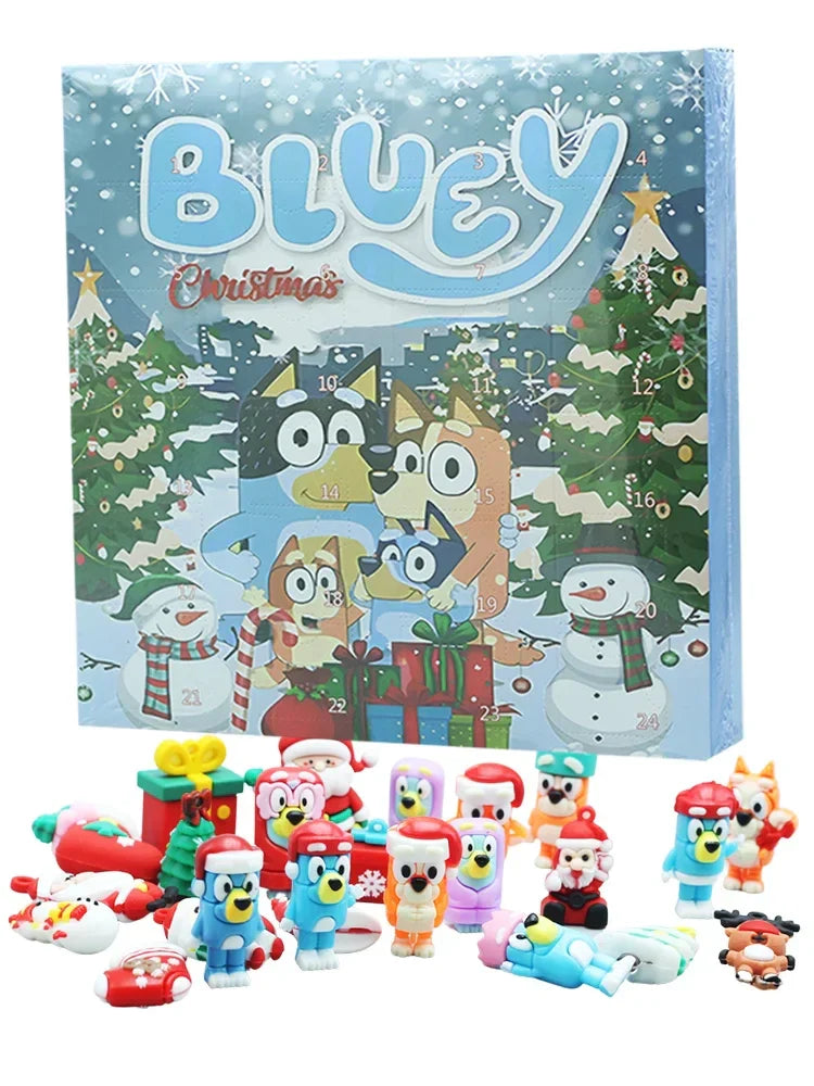 Bluey Figure Christmas Advent Calendar 24pcs Set Blind Box Birthday Gift Kawaii Blue Dog Anime Figural Action Pvc Model Kid Toy
