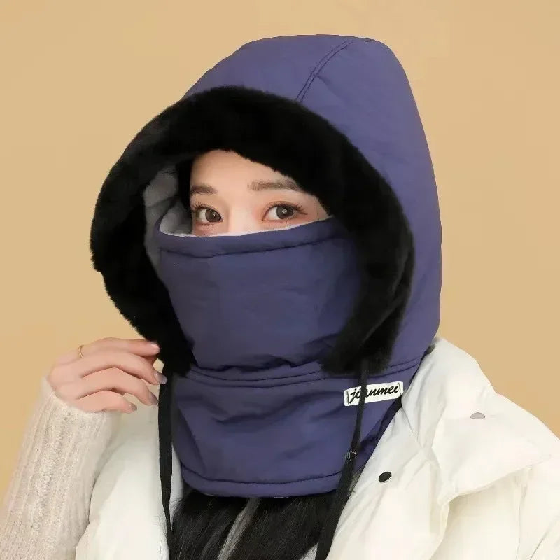 Cagoule thermique pour temps froid, écharpe d'hiver, capuche coupe-vent, chapeau en peluche, chauffe-cou, masque facial de Ski pour les activités de plein air
