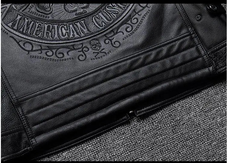 CC Shop.Brand skull cowhide coat.8XL Plus black slim genuine leather jacket,Rider leather cloth.Chaqueta de cuero esqueleto