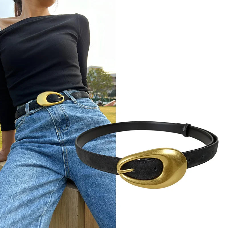 Ceinture en cuir véritable doré pour femme, ceinture de cow-girl occidentale, haute qualité, élégante, mode féminine, affaires, cerf, E27