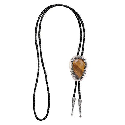 Western cowboy polo tie drop natural stone zinc alloy leather collar rope men's suit birthday banquet gift