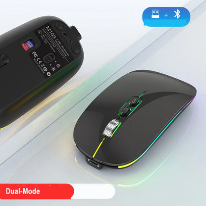 Dual Mode 2.4G Wireless Mouse One-Click Desktop Function Type-C Rechargeable Silent Backlight Mice for Laptop PC New