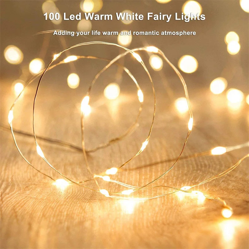 Guirxiété lumineuse LED dégradée USB, fil de cuivre, 20m, 200LED, guirxiété de lampe extérieure de vacances, arbre de Noël, décoration de fête de mariage