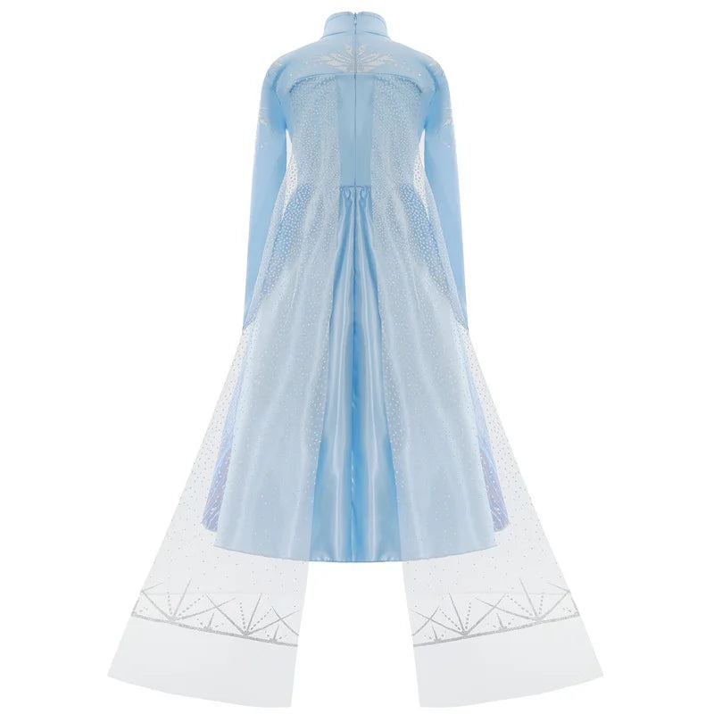Déguisement Elsa pour Fille, Fête d'Anniversaire, Robe de Princesse Bleue à Manches Longues, Vêtement de Carnaval pour Enfants