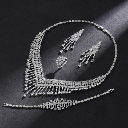 2024 Hot selling 4-piece Bride Wedding Jewelry Set with Cubic Zirconia Dubai Luxury Jewelry Set