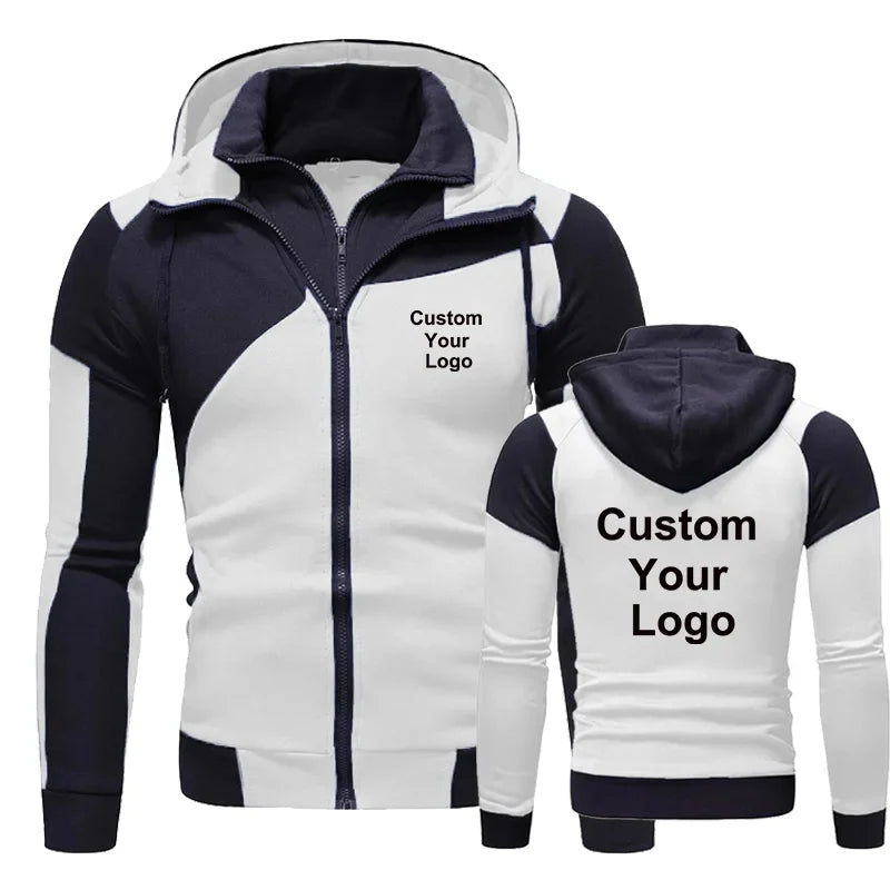 Automne Hiver Mode Homme Personnalisé Votre Logo Double Fermeture Éclair Sweatshirt à Capuche Blouson Sportswear Homme