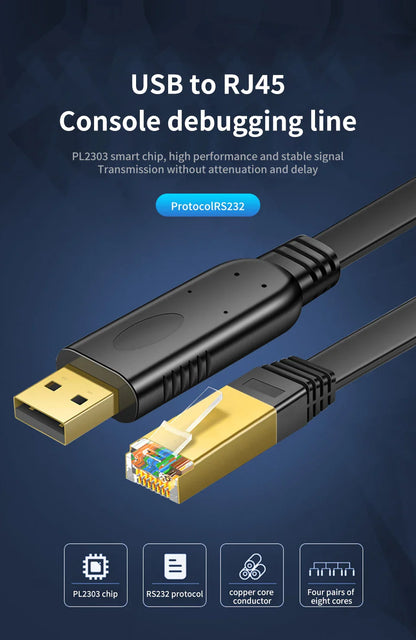 USB to RJ45 Console Cable RS232 Serial Adapter for Laptop Computer Cisco Router USB RJ 45 8P8C Converter Console Cable 1.8m 3m