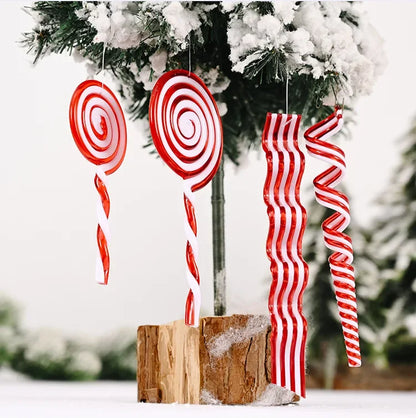 Cannes à bonbons de Noël en acrylique, pendentif béquille torsadé pour arbre de Noël, décorations de Noël pour le Nouvel An, ornements, cadeaux