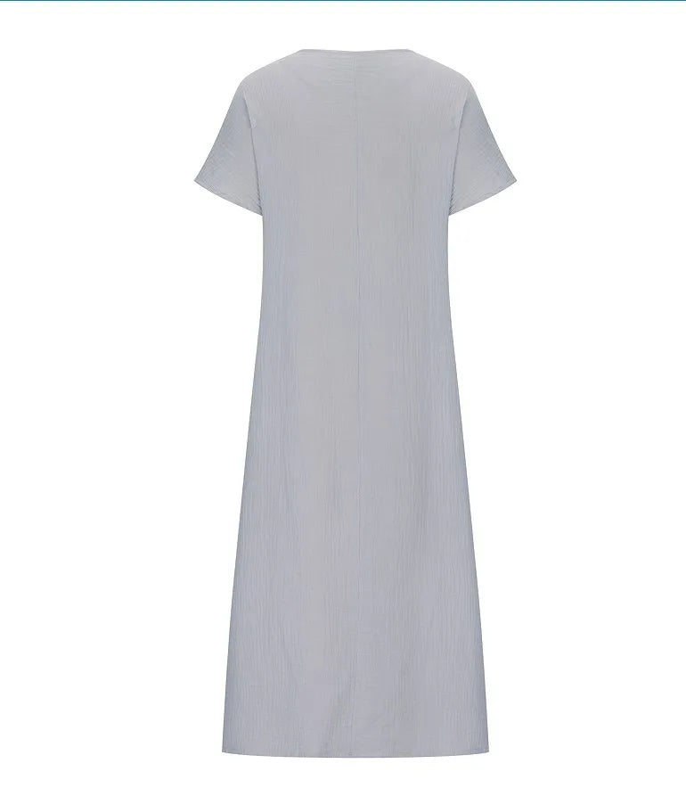 Embroidered Fashion O-Neck Short Sleeve Women Dresses Summer New Casual Unique Slit Dress Elegant Female Vacation Dress Robe