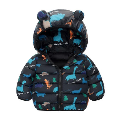 Enfants Garçons Bébé Vestes Légères à Capuche en Duvet Vêtements d'Extérieur Chauds Automne Enfants Filles Manteaux Imprimé Dinosaure Dessin Animé Vêtements Décontractés