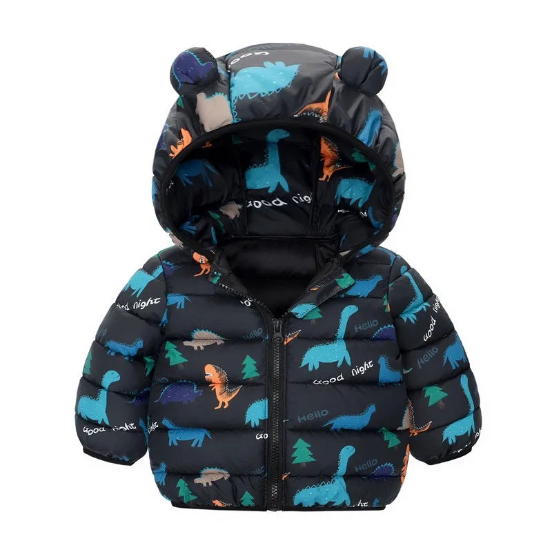 Enfants Garçons Bébé Vestes Légères à Capuche en Duvet Vêtements d'Extérieur Chauds Automne Enfants Filles Manteaux Imprimé Dinosaure Dessin Animé Vêtements Décontractés