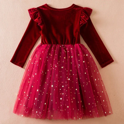Green Christmas Dress for Kids Girls Autumn Long Sleeves Princess Dresses Children Winter Birthday Party New Year Costume 3-8Yrs