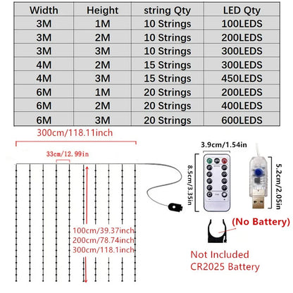 Rideau USB LED guirlandes lumineuses 3/4/6M télécommande chambre vacances mariage anniversaire noël décoration fée guirlande lampe