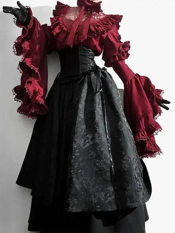 Robe de princesse Marie Antoinette Lolita gothique rose foncé victorienne baroque rococo française pour femmes du XVIIIe siècle, Costume de Noël