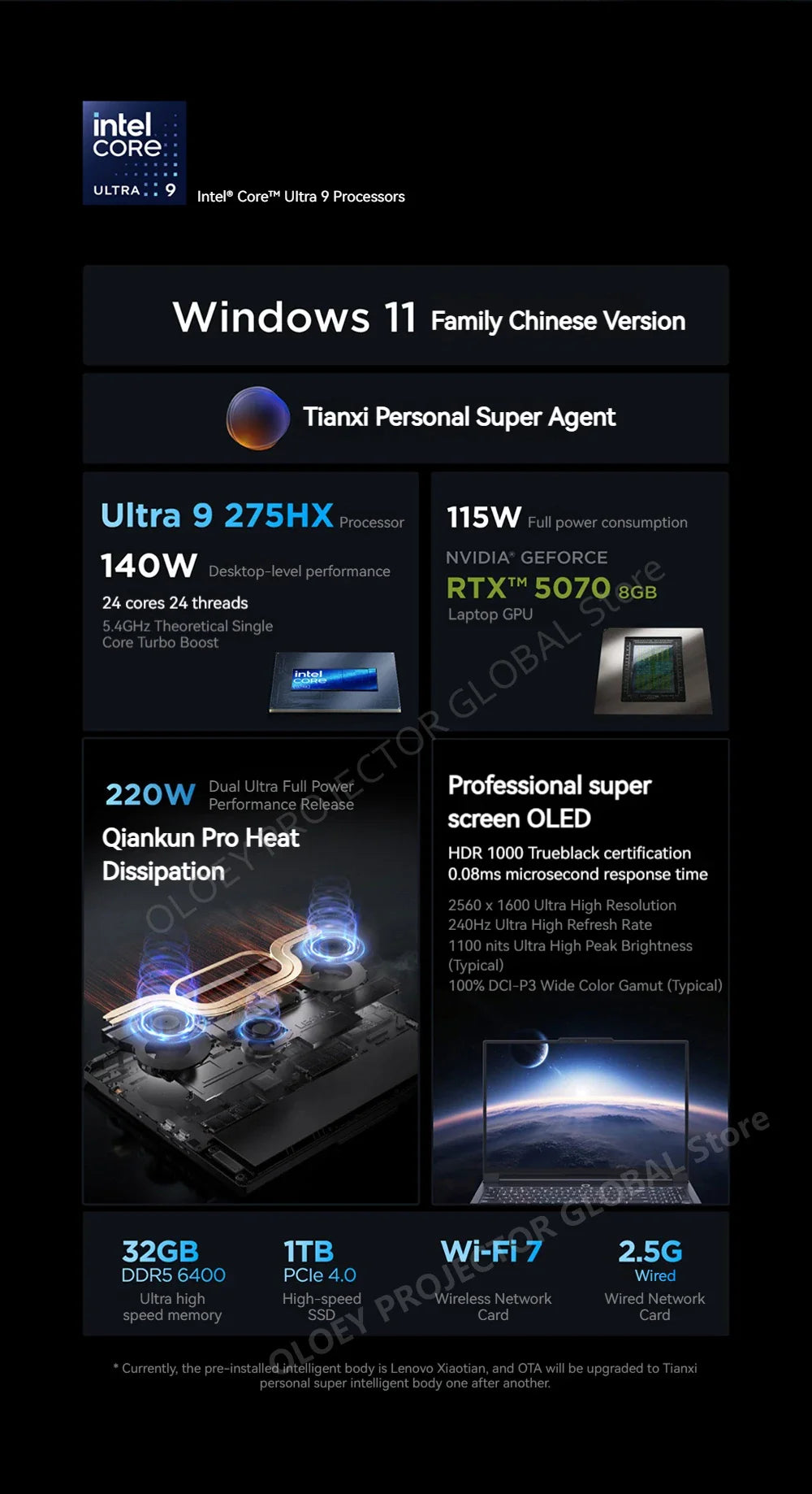 LENOVO LEGION Y9000P 2025 Ultra9 275HX RTX5060/RTX5070 32GB 1TB 16inch 2.5K 240Hz OLED DCI-P3 Screen