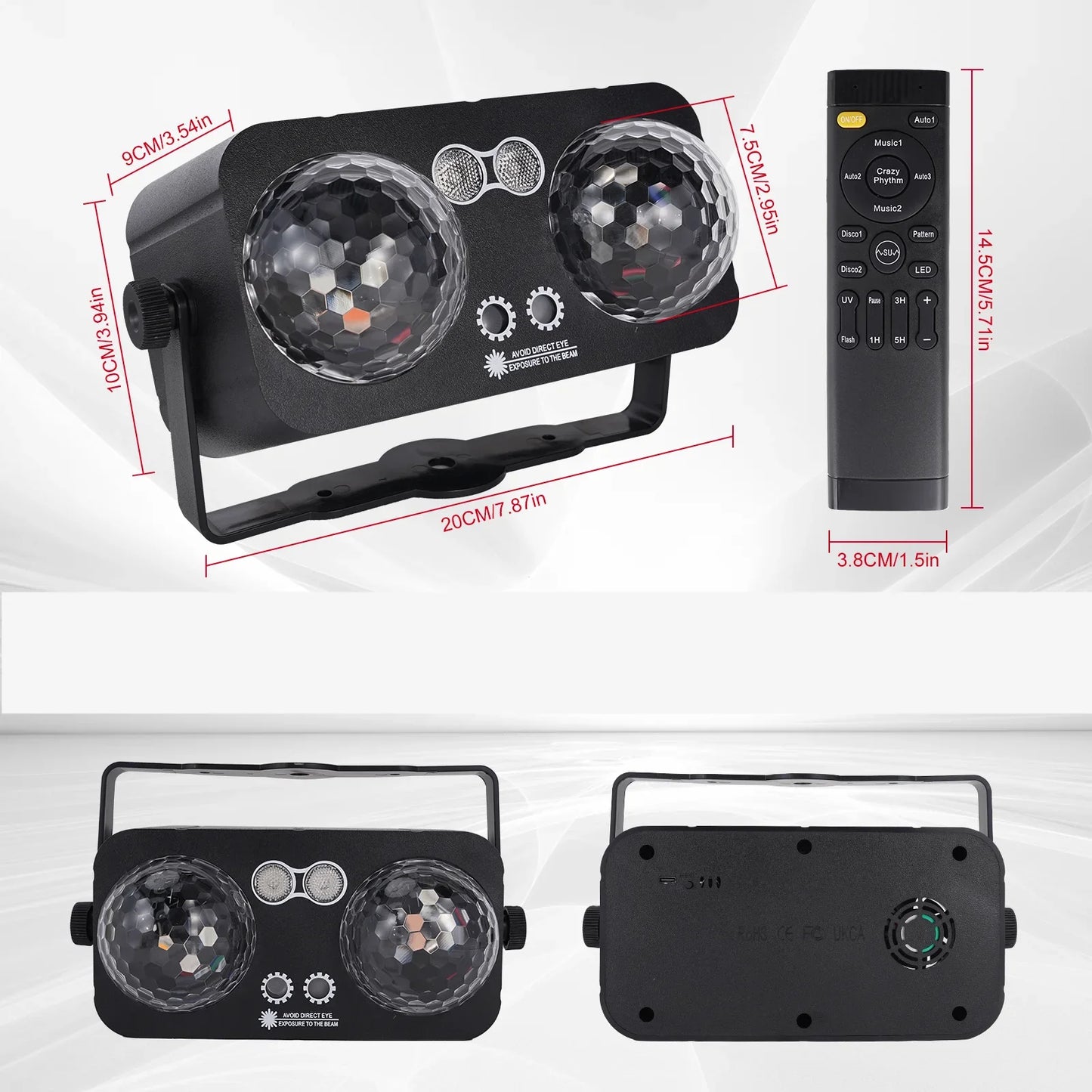 2 boules disco lumineuses avec projection de motifs et contrôle sonore,  et plus