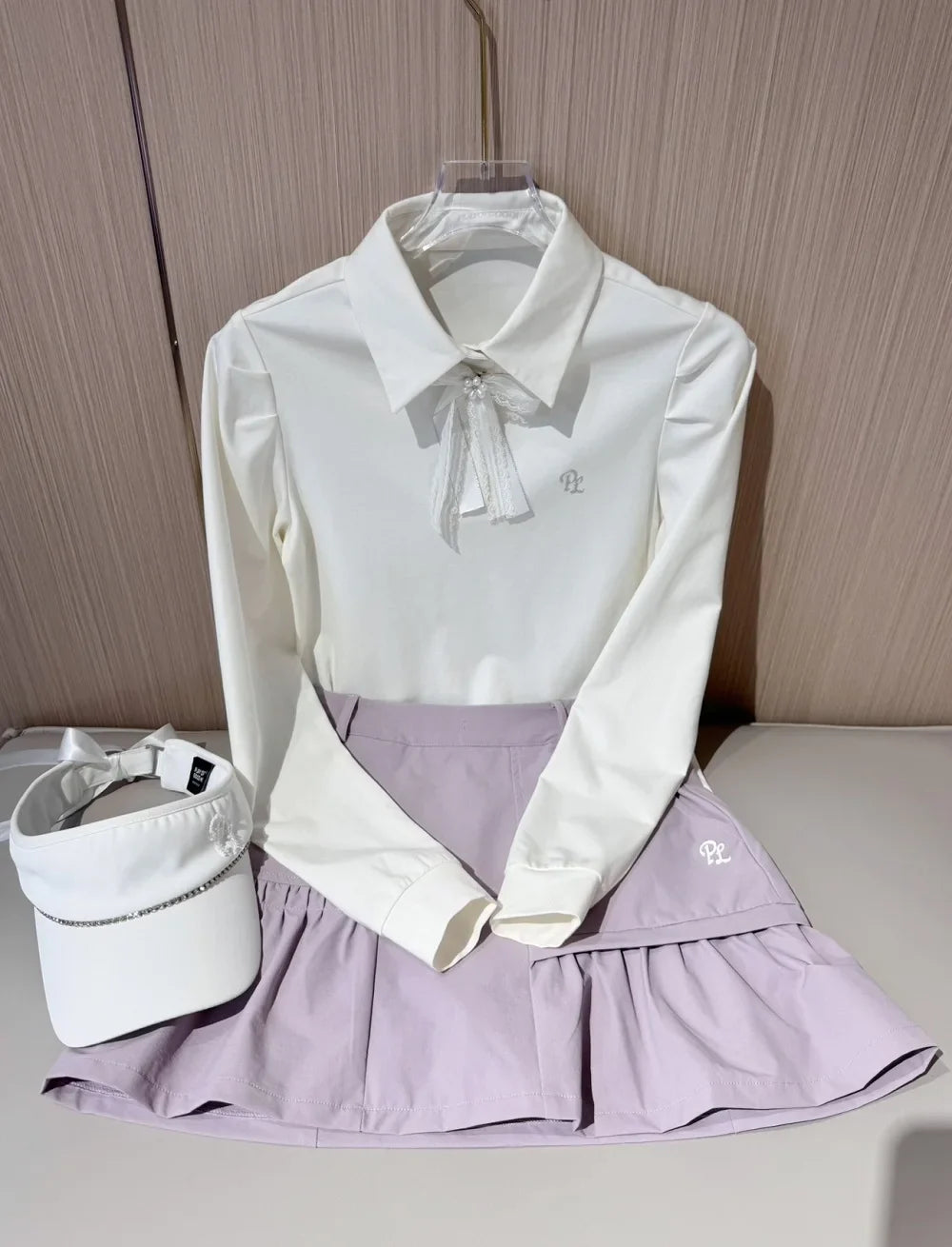 PL Golf Women New Autumn Top Puff Long Sleeve Polo Shirts Elegant Korean Style T-shirts Lady Pleated Golf Cargo Skirt with Short