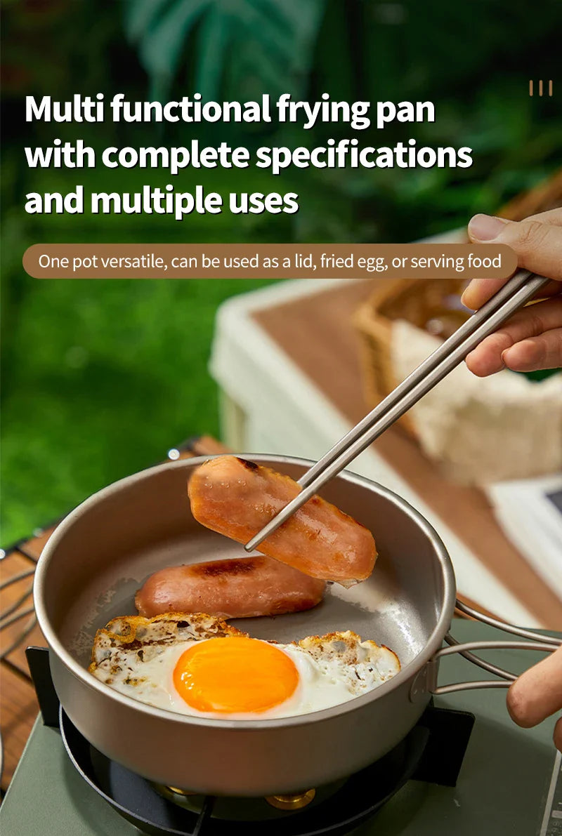 Vaisselle de Camping en plein air, ensemble d'ustensiles de cuisine en titane, marmite, poêle à frire avec poignées pliables, pique-nique cuisine randonnée Trekking