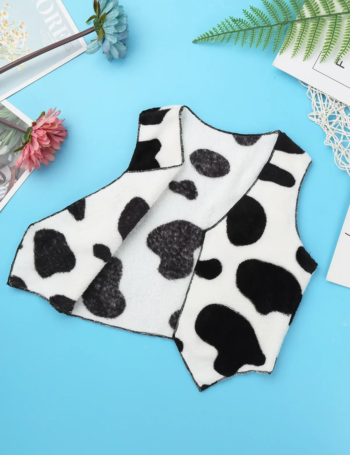 Gilet de Cowboy pour enfants, en flanelle douce, sans manches, ouvert sur le devant, imprimé vache, hauts pour garçons et filles, Costume de fête Rave