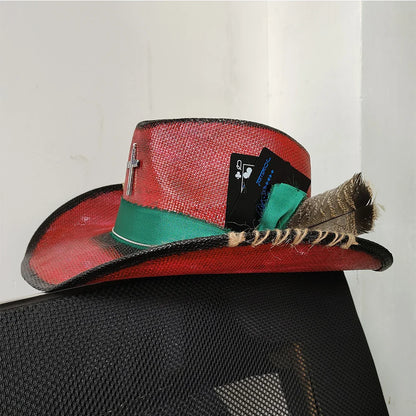 Cowboy hat summer straw hat unisex cowboy hat jazz cowboy straw hat wide brim hat spray paint custom hat party cowboy hat