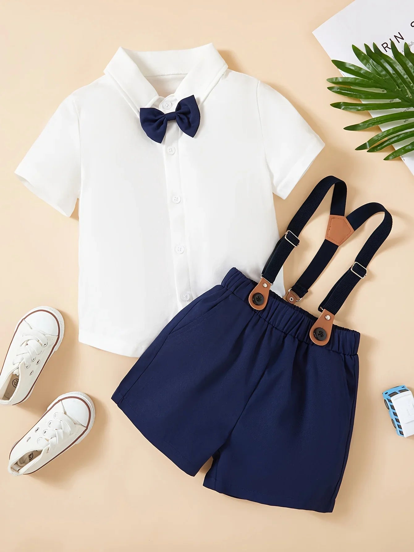 Chemise à manches courtes et short à bretelles pour garçons, robe de soirée décontractée pour gentleman, ensemble deux pièces, été