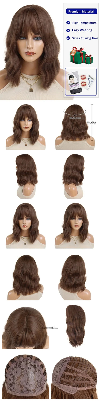 Synthetic Hair Blonde Short Curly Bob Wigs with Bangs Yellow Lolita Cosplay Wig for Women Daily Party Cosplay Heat Resistant