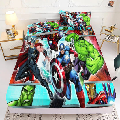 Marvel's Avengers 2/3pcs Bedding Set Fitted Sheet Printed 100% Polyester Anime Home Decor Suitable For Children And Adults