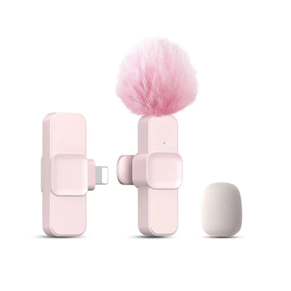 Pink Wireless Lavalier Lapel Microphone for iPhone iPad Vlogging Video Recording Mic for Live Interview Podcast Mic for Girl