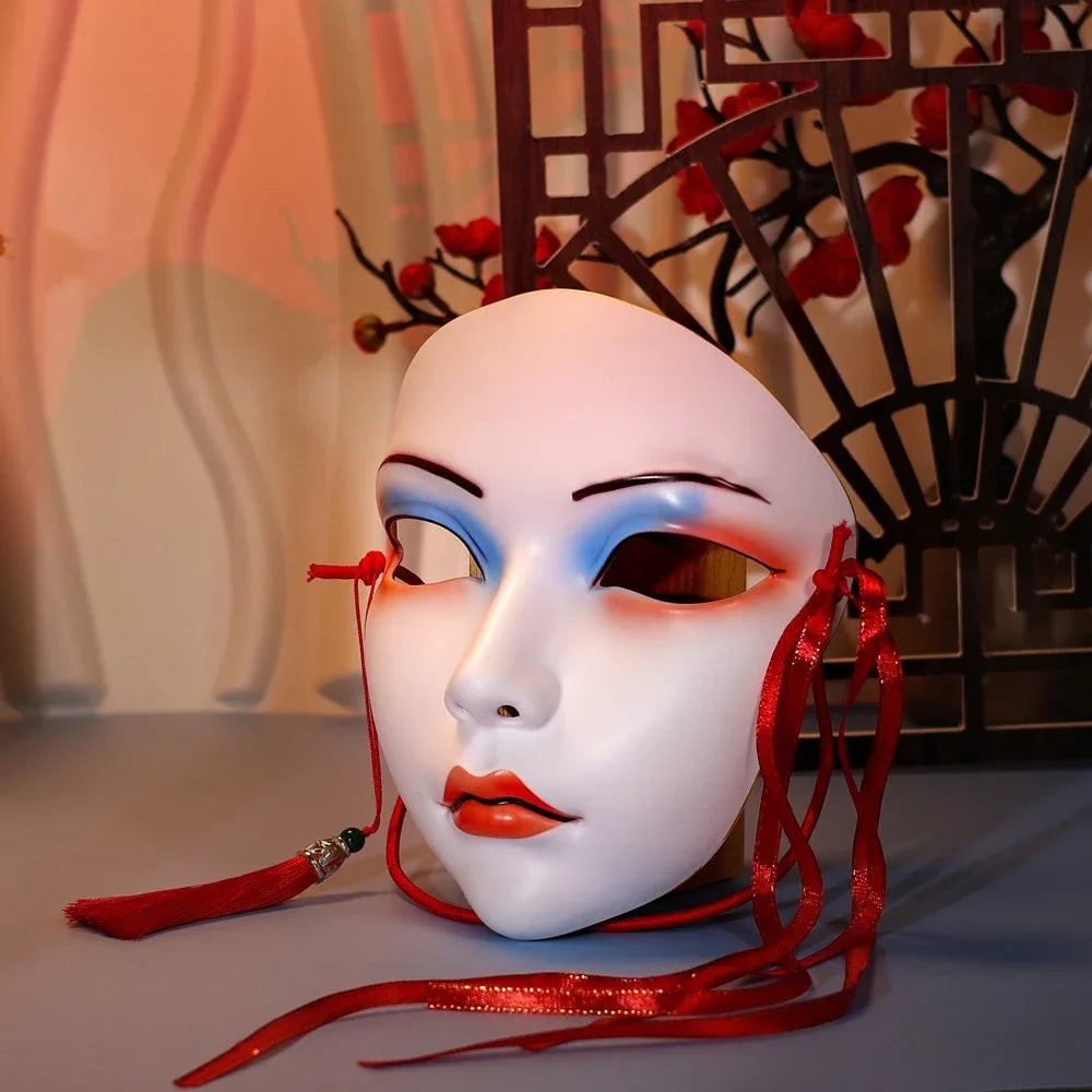 Masque de fête pour adultes, maquillage peint à la main, masque complet de file d'attente de carnaval, mascarade Kabuki pour carnaval Mardi Gras Cosplay