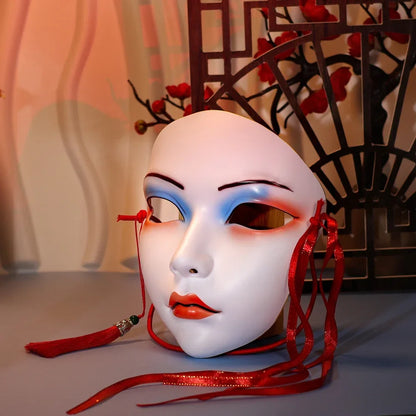Masque de fête pour adultes, maquillage peint à la main, masque complet de file d'attente de carnaval, mascarade Kabuki pour carnaval Mardi Gras Cosplay