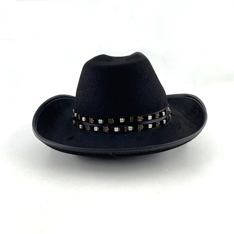 Chapeau de cowboy LED télécommandé pour femmes et hommes, chapeaux de cow-girl occidentaux, robe de l'ouest, vêtements de sauna scintillants pour Halloween, casquette unisexe, mode