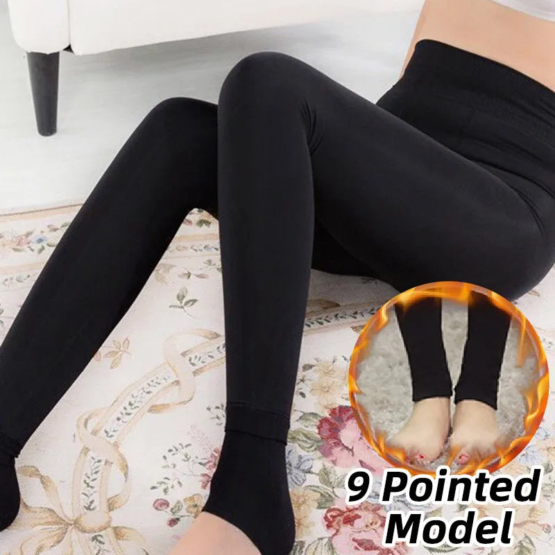Leggings d'hiver chauds pour femmes, pantalons thermiques, collants polaires, pantalons doublés de chaussettes, collants en velours, effet peau, leggings en laine taille haute