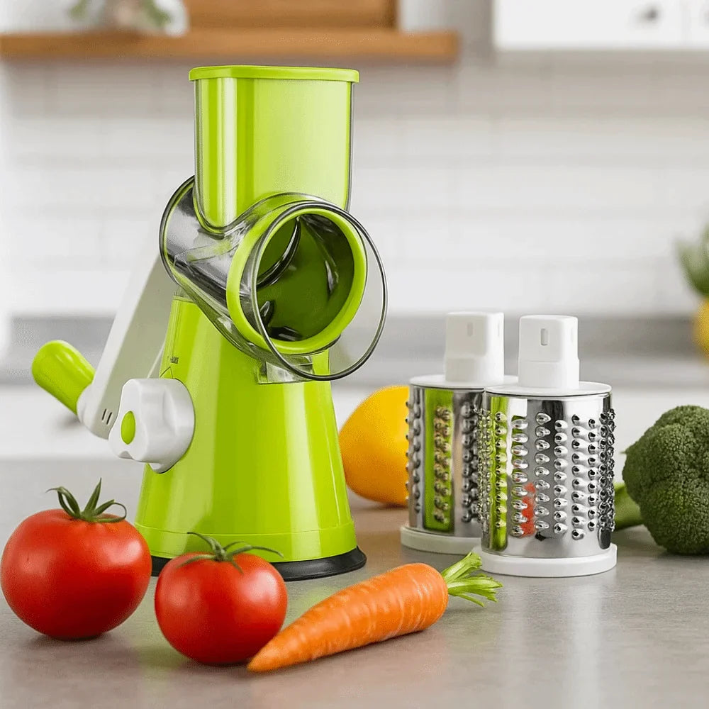 3 Sharp Drums Manual Rotary Vegetable Slicer Stainless Steel Efficient Cutting Vegetable Cutter with Handle Manual Rotary