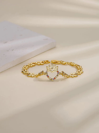 Fan Sibao-Bracelet creux en or incrusté pour femme, couronne de cœur, cadeau de la fête des Léons, contre-indiqué