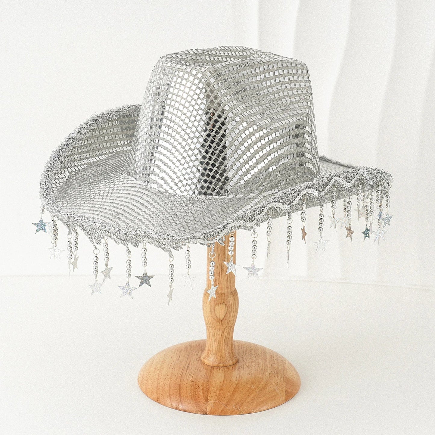 Creative Sequin Cowboy Hat for Women, Shiny Cowgirl Hat, Wide Brim Hat, Western Glitter Star, Tassel, Theme Party Cap, 2025
