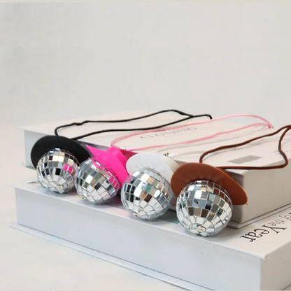 1Pcs Pink Cowgirl Cowboy Hat Disco Ball Neckalace 80s Silver Mirror Balls Pendant for Wedding Birthday Party Favors Decoration