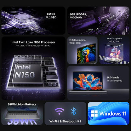 CHUWI GemiBook XPro 14.1 Inch Laptop Intel 12th N150 16GB DDR5 512GB SSD Windows 11 1920*1080 16:9 Screen WiFi 6 BT5.2 38Wh