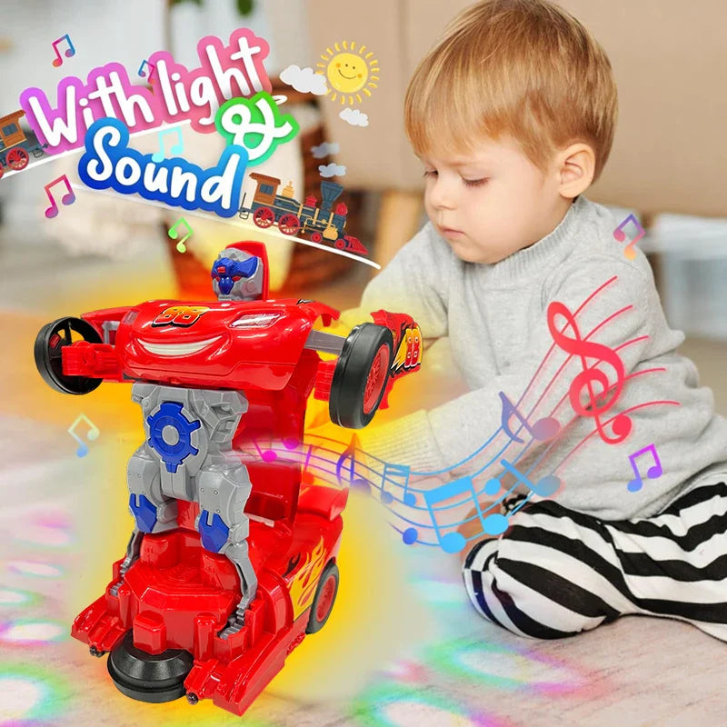 Jouet robot de course rouge pour enfants, jouet électrique, transformation automatique, son et lumière colorés, cadeau de vacances pour bébé