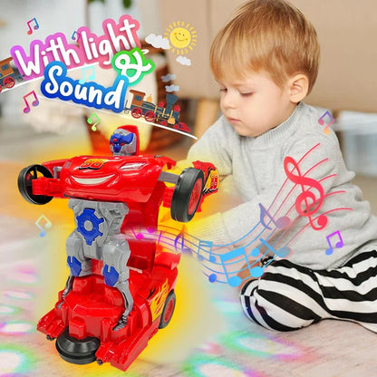 Jouet robot de course rouge pour enfants, jouet électrique, transformation automatique, son et lumière colorés, cadeau de vacances pour bébé