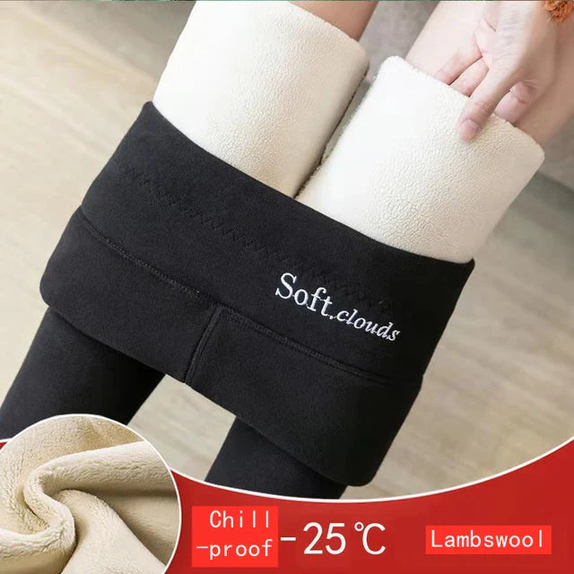 Pantalon crayon taille haute en laine d'agneau pour femme, leggings d'hiver épais, peluche moelleuse, longueur de rinçage, doublure en velours chaud ATIONS Ins, décontracté