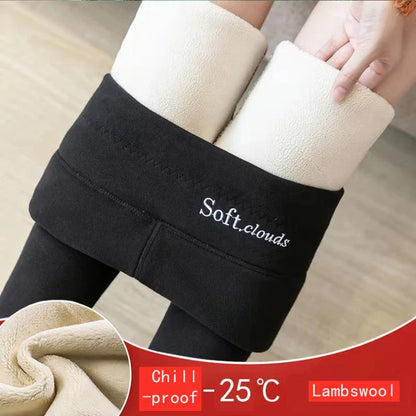 Pantalon crayon taille haute en laine d'agneau pour femme, leggings d'hiver épais, peluche moelleuse, longueur de rinçage, doublure en velours chaud ATIONS Ins, décontracté