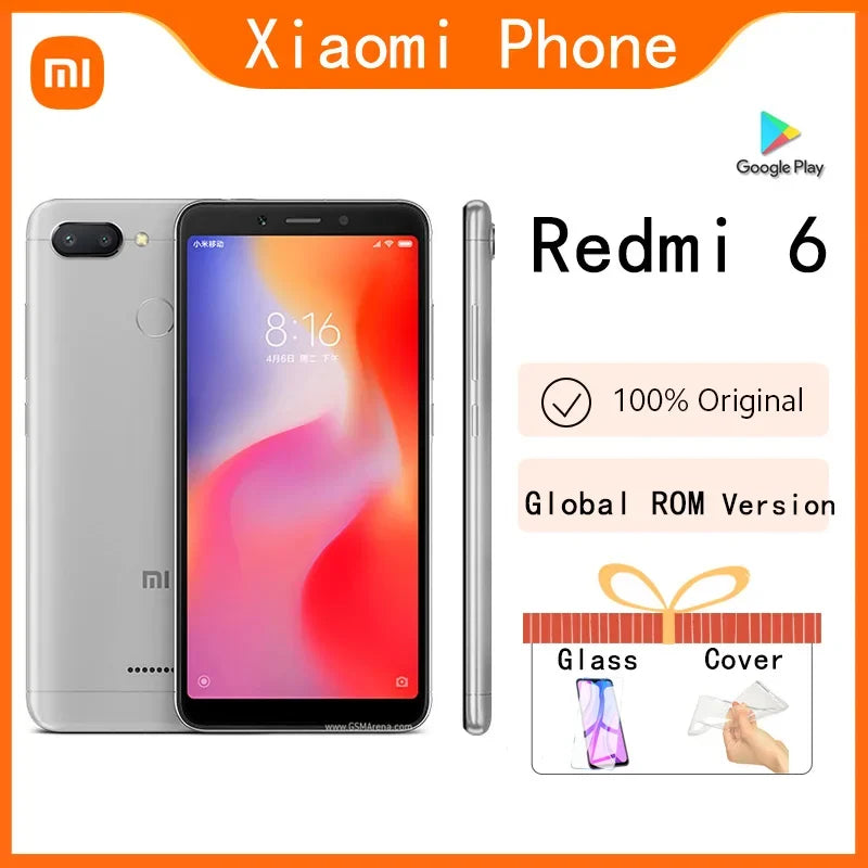 Original Xiaomi Redmi 6 4GB 64GB 13000mAh 6,6 pouces cellulaire googleplay Empreinte digitale Octa-core Rom Global Smartphone 4G