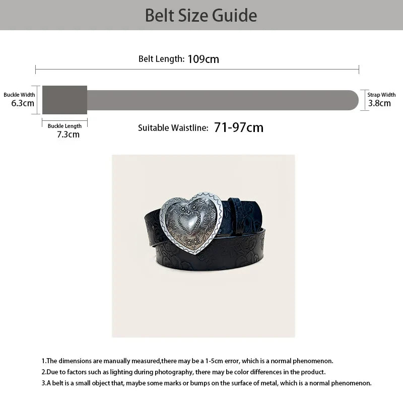 Retro love buckle PU Leather belt For Women fashion leisure suitable for daily commuting Western Cowboy Punk Jeans Waistband